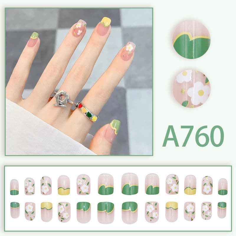 image-Fresh French flowers, cute ins wind, ice and transparent stars, long style, short style, white, high-end manicure and wearable nails