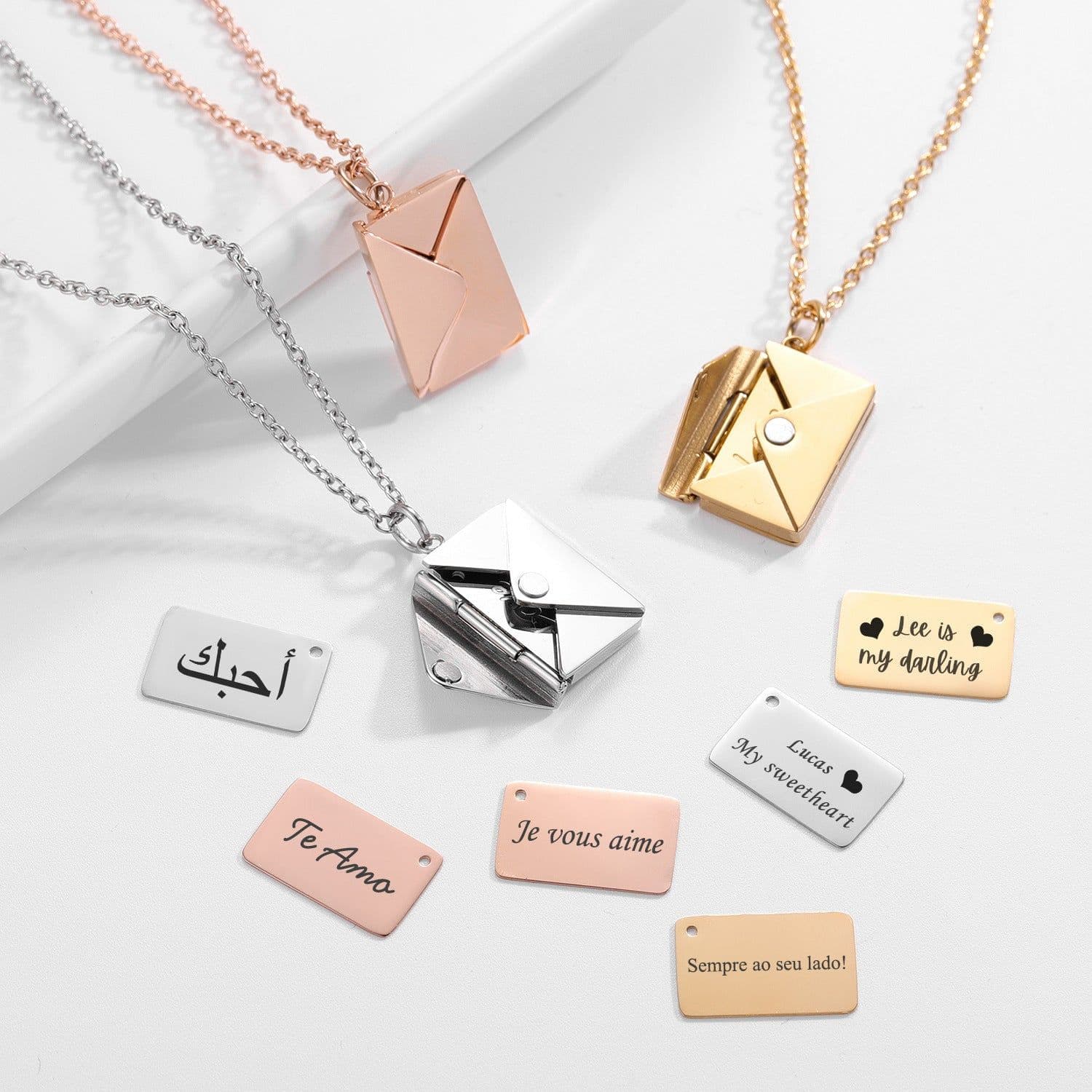 image-Yunxin Titanium Steel Clavicle Necklace - Rose Gold Love Lettering, 41-50cm