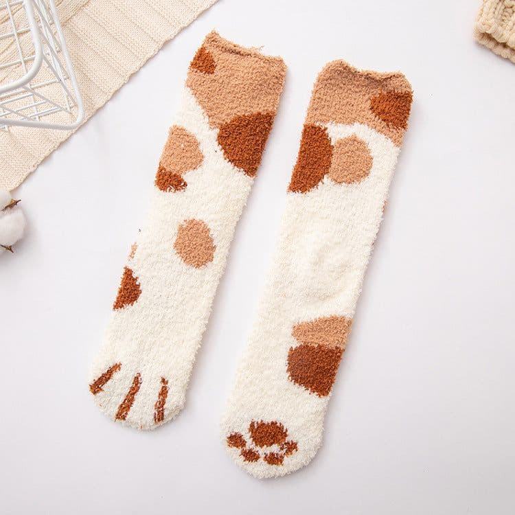image-Coral Velvet Winter Warm Thickened Cat Socks for Women - Blue Medium Tube