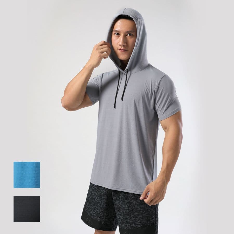 image-Sports Hooded T-Shirt Men Quick-Dry Running