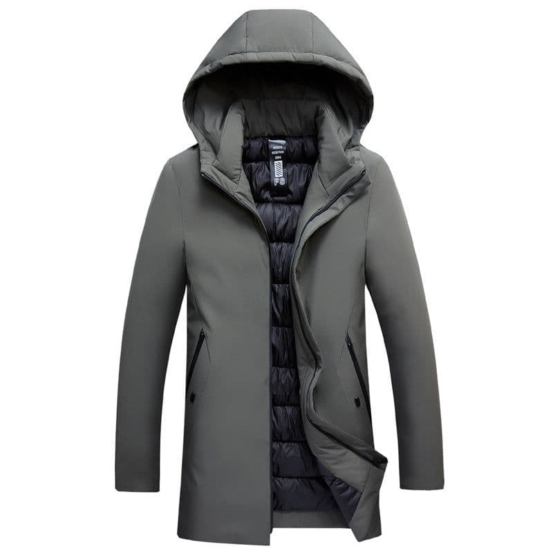 image-Cross-border supply Winter thickened mid-length hooded cotton coat for men Business casual thick down cotton coat for young and middle-aged people