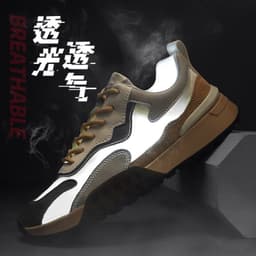 image-Trendy Korean Men's Shoes, Summer Breathable Casual Shoes, Flat Sole Daddy Sneakers - White Ash