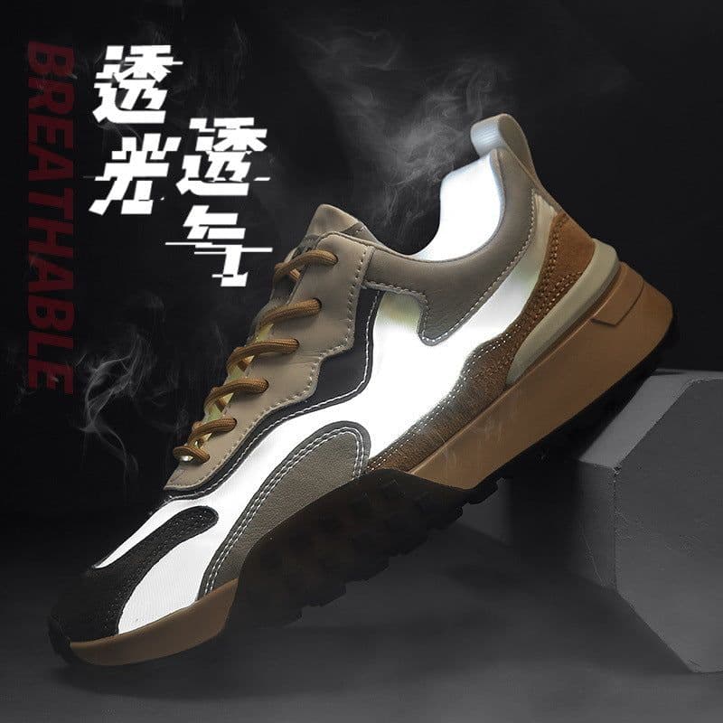 image-Trendy Korean Men's Shoes, Summer Breathable Casual Shoes, Flat Sole Daddy Sneakers - White Ash
