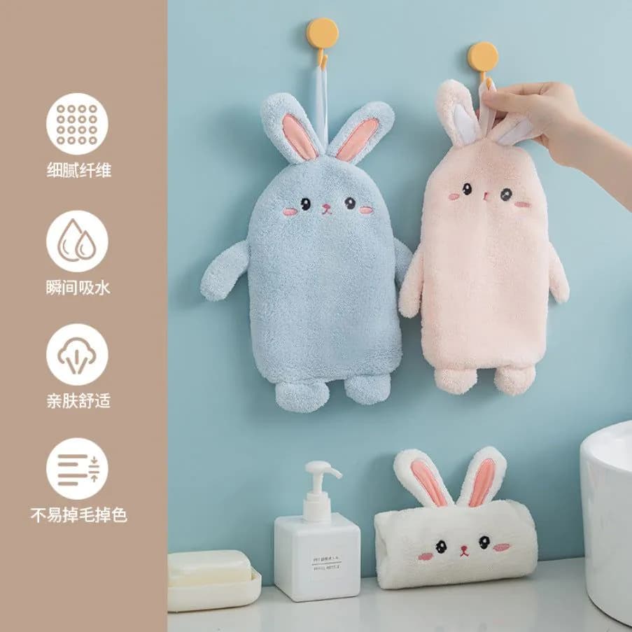 image-Cute Rabbit Hand Towel - Blue 25x35cm Coral Fleece