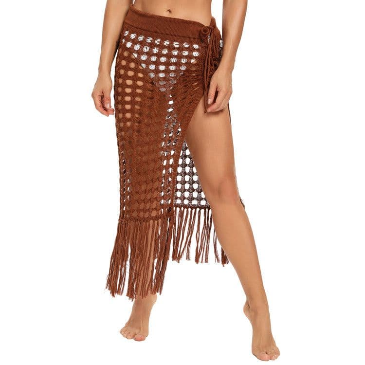 image-Tidal Beach Skirt - Khaki XS Hollow Knit