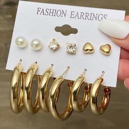 image-Acrylic Pearl Earring Set - 5 Pairs Mixed Style Women