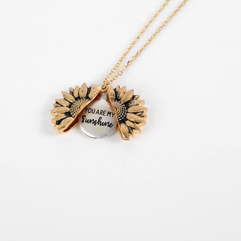 image-Sunflower double lettering necklace Alloy flower short clavicle chain you are my sunshine manufacturer