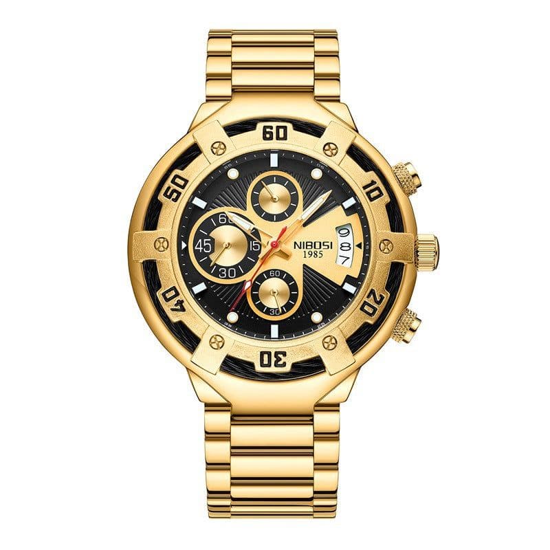image-NIBOSI Men's Watch 46mm Quartz Black Gold