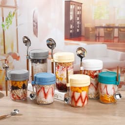 image-Oatmeal Cup Overnight Oatmeal Cup Breakfast Cup with Spoon Lid Mason Cup Glass Salad Jar Yogurt Cup