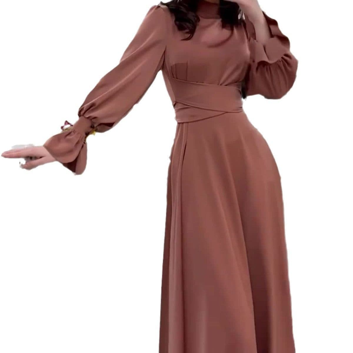 image-Women's Satin Dress - Amber Waist Long Sleeve XXL
