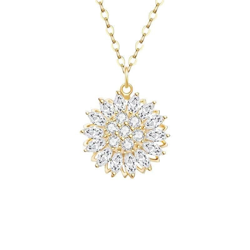 image-Sunflower Rotating Necklace - Zirconia Pendant Gold