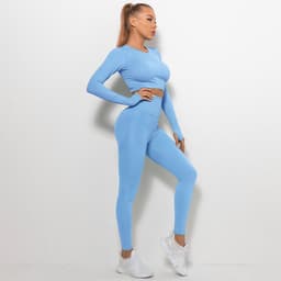 image-Women's High Waist Yoga Pants Two-Piece Set - Peach, XL
