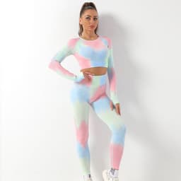 image-Tie-Dye Seamless Yoga Set Women Long Sleeve - Green L