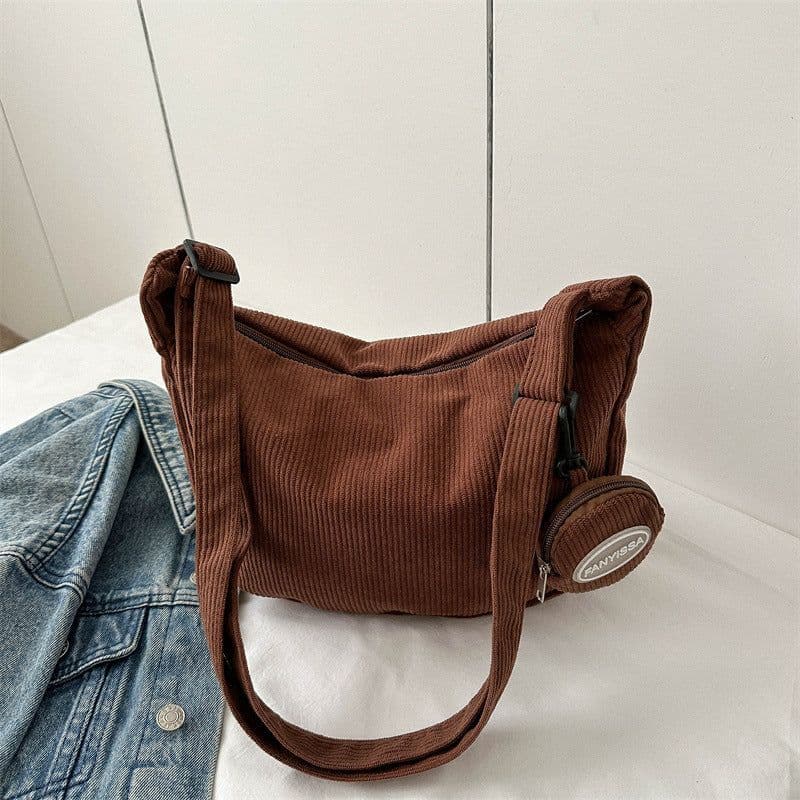image-Women's Retro 2023 Canvas Crossbody Tote Bag - Khaki