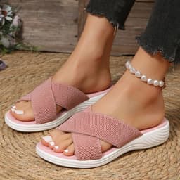 image-2023 new large size foreign trade women's shoes cross solid color casual thick bottom cross-border women's foreign wear slippers female hyn