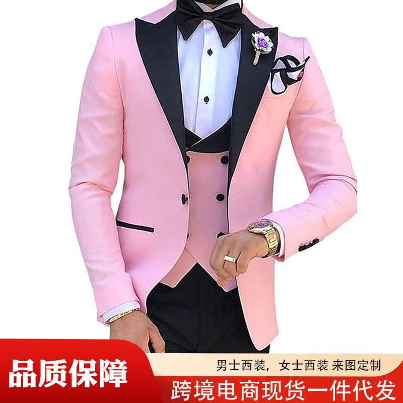 image-Cross-border Explosive Men's Suit Three-piece Suit Gun Barge Collar Wedding Suit Men's Suit One Drop Shipping Factory