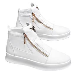image-Men's White PU Leather Mid-Top Sneakers - Casual