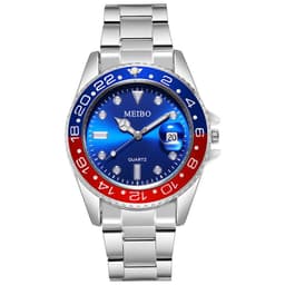 image-Men's Magnifying Glass Calendar Watch - Green Steel Band Casual Watch