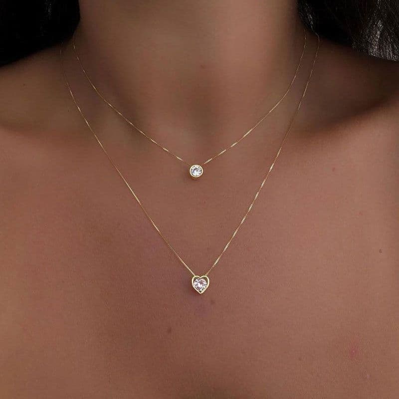 image-Cross-border hot-selling double-layer diamond-encrusted love drop pendant necklace women's multi-layer collarbone chain necklace jewelry wholesale