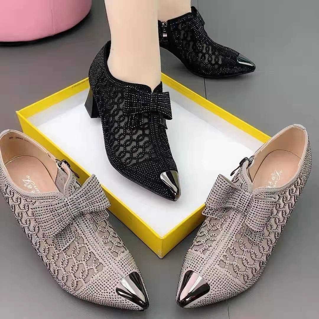 image-Rhinestone High Heel Pointed Toe Black Women's Fashion Shoes