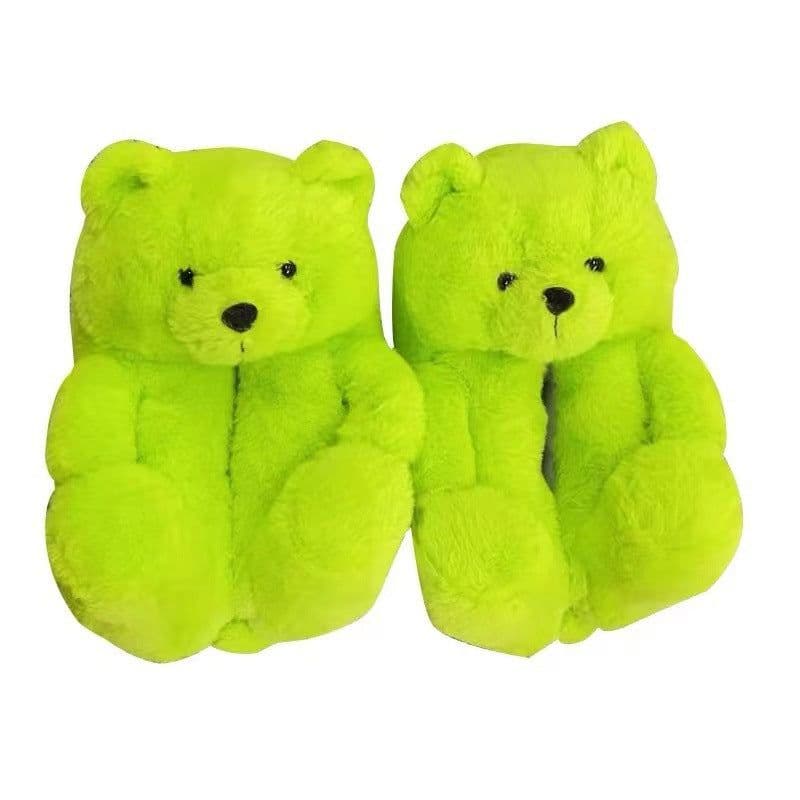 image-Cartoon Bear Plush Slippers - Large, South Korean Velvet, Dark Teddy Bear Shoes