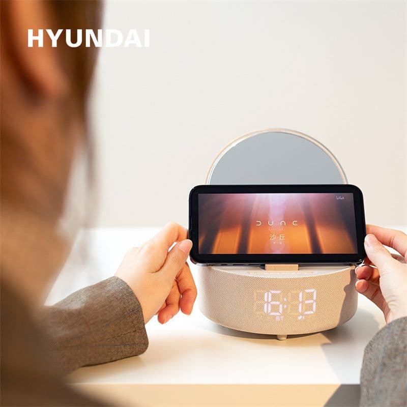 image-Multifunctional Wireless Cosmetic Mirror with Bluetooth Speaker & Alarm Clock