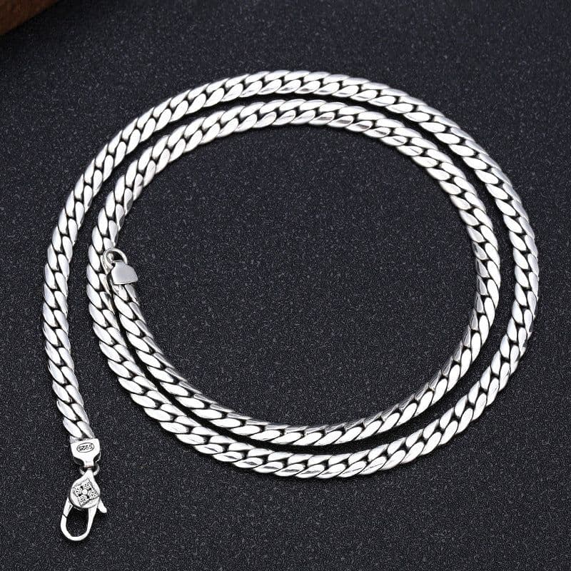 image-Factory wholesale S925 sterling silver fashion Thai silver retro personality flat necklace 5mm vajra buckle snake bone chain men