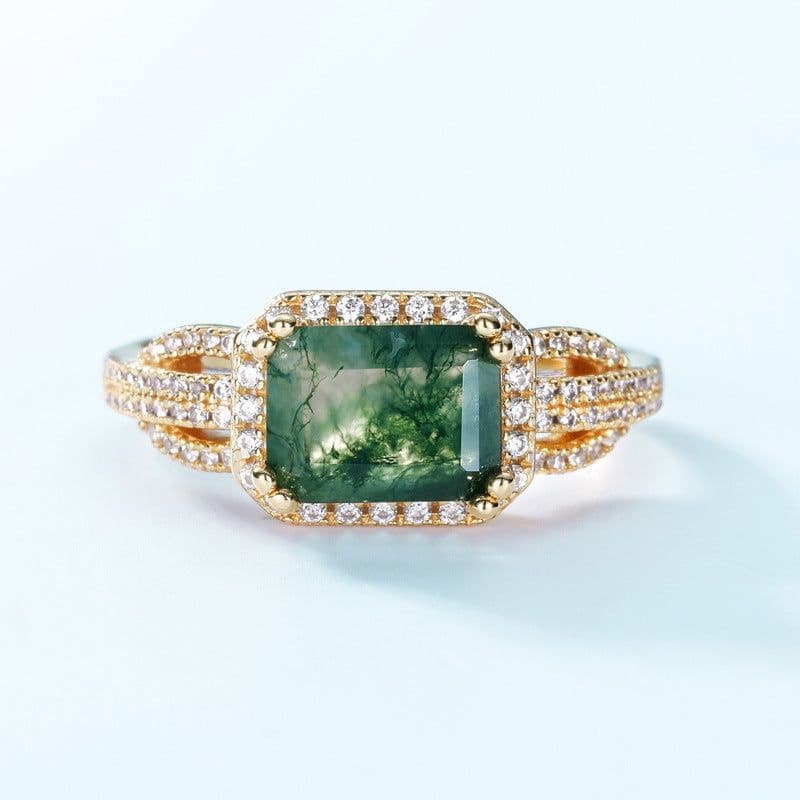 image-Amazon wish cross-border new product S925 silver green moss stone ring water grass agate ring light luxury fashion Europe and the United States