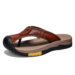 image-Men's Cowhide Flip Flops - Apricot Size 46 Casual