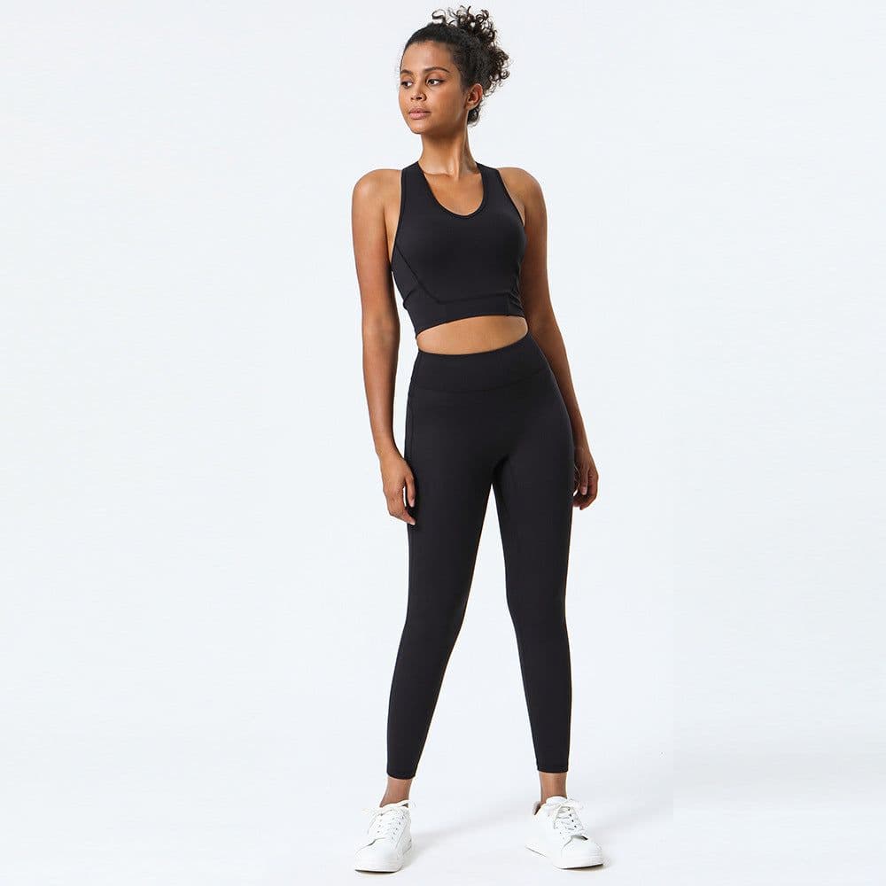 image-Women's High Waist Yoga Pants Set - Nude