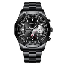image-Men's Watch - Large Dial Steel Band Calendar