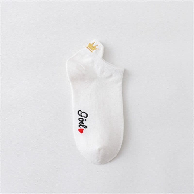 image-Women's Cotton Boat Socks - Embroidered Heart Khaki