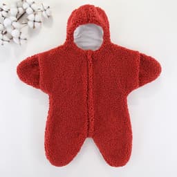 image-Baby Jumpsuit - Red Sherpa Star Winter Romper, Quilted, Hooded, Thickened