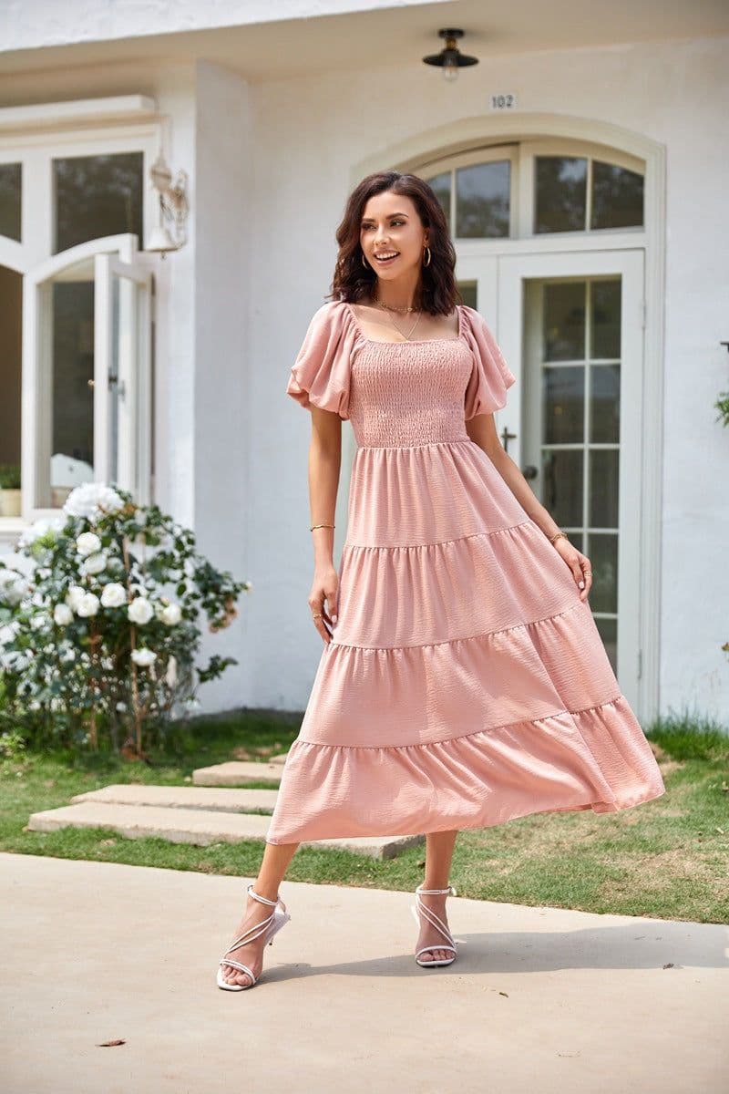 image-Summer Cross-Border Women's Dress - Square Collar Backless Puff Sleeves (54 characters)