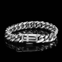 image-Stainless Steel Cuban Chain Bracelet - Gold 12mm Zircon