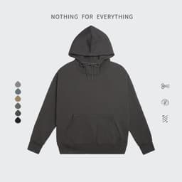 image-Khaki Velvet Hooded Sweater For Men Loose Fit Stand Collar Patch Pocket XL