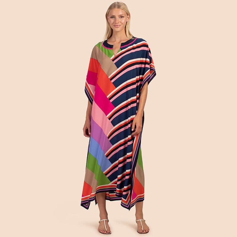 image-European and American new positioning printed blouse seaside holiday long skirt loose blouse bikini swimsuit robe outer wear female