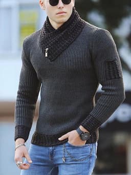image-XIANGNIAN Men's Sweater Pullover - Dark Gray XXXL