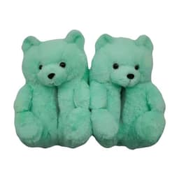 image-Cartoon Bear Plush Slippers - Large, South Korean Velvet, Dark Teddy Bear Shoes