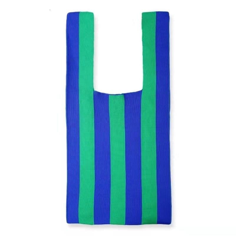 image-2021 Japan and South Korea cross-border checkerboard contrast color knitted shoulder tote bag woven tote bag shoulder underarm bag women