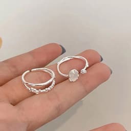 image-Moonstone Geometric Rings 2-Piece Set - Simple Fashion Jewelry for Women