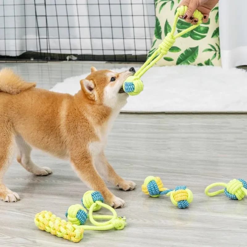 image-Cotton Rope Dog Toy Set - Teeth Cleaning Knot Toys