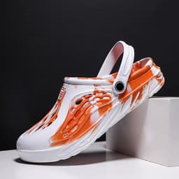 image-Men's Crocs Baotou Sandals - Thick-soled Beach Slippers, White/Orange, Size 45