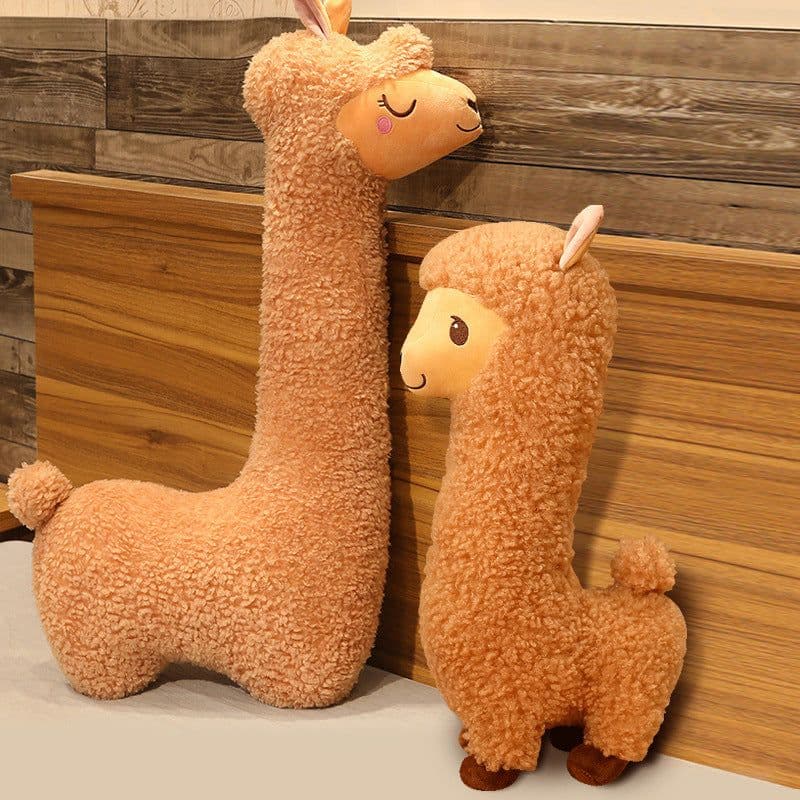 image-Alpaca Plush Doll - Large, Super Soft Sherpa Fabric, White/Brown, 53cm