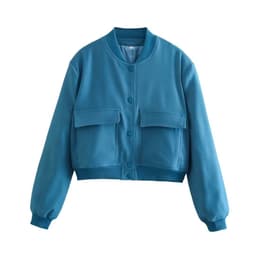 image-Women's Peacock Blue Jacket - Stand Collar Short Coat