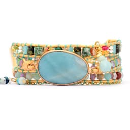 image-Natural Amazonite Hand-Woven Leather Bracelet
