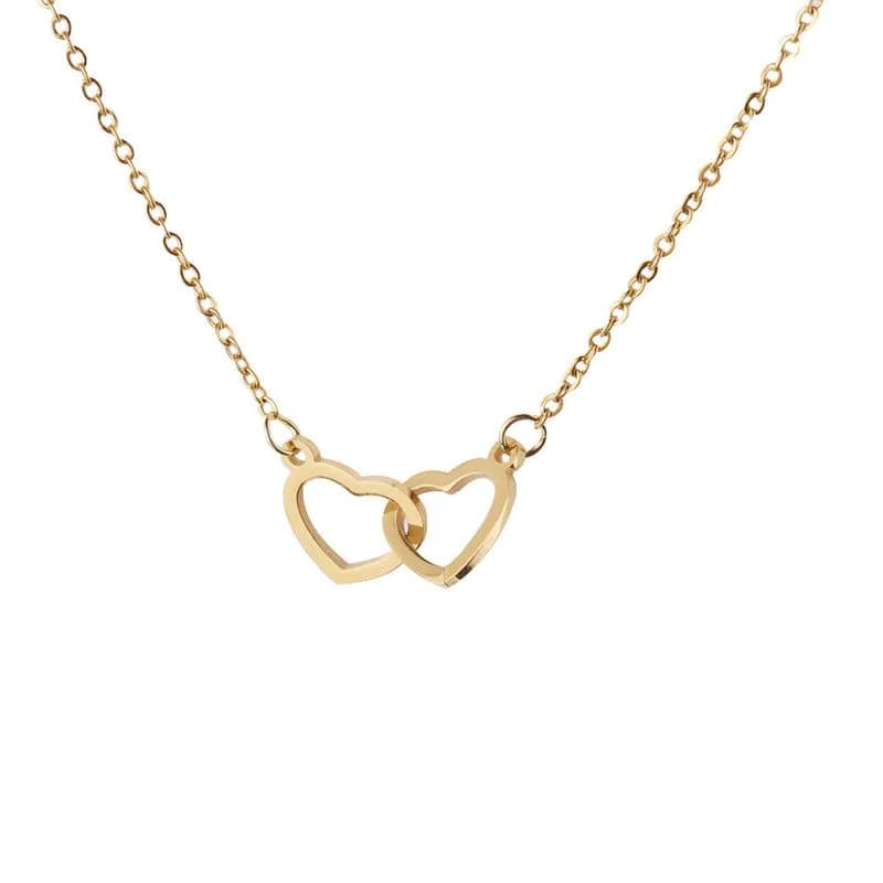 image-Xinghe cross-border hot-selling light luxury mirror stainless steel necklace heart-to-heart titanium steel double-ring pendant clavicle chain