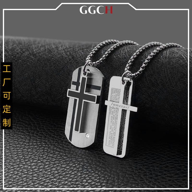 image-Men's Titanium Steel Cross Necklace Triple Use - Type B (63 characters)
