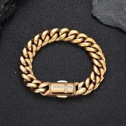 image-Stainless Steel Cuban Chain Bracelet - Gold 12mm Zircon