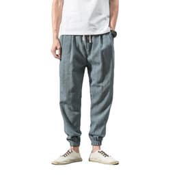 image-Jin Geyi Men's 5XL Japanese Harem Pants - Light Yellow Flax